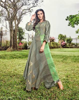 Grey printed jacquard long-kurtis 1
