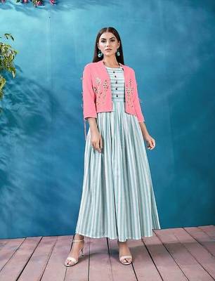 Sky-blue printed rayon ethnic-kurtis 1