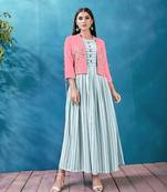 Sky-blue printed rayon ethnic-kurtis