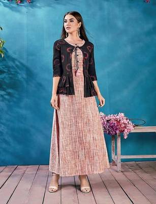 Peach printed silk ethnic-kurtis 1