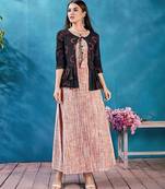 Peach printed silk ethnic-kurtis