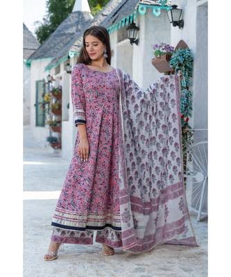 Pink Hand Block Print Kurta Dupatta Set 1