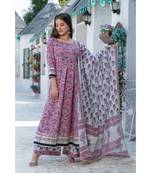 Pink Hand Block Print Kurta Dupatta Set