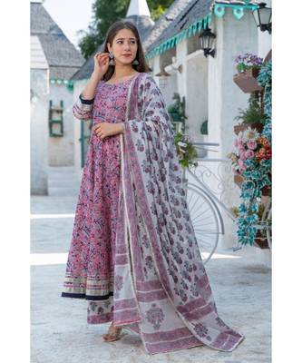 Pink Hand Block Print Kurta Dupatta Set 2