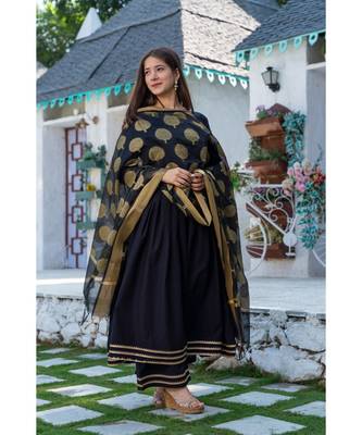 Black Cotton Kurta Set with Chanderi Dupatta 1