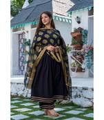 Black Cotton Kurta Set with Chanderi Dupatta