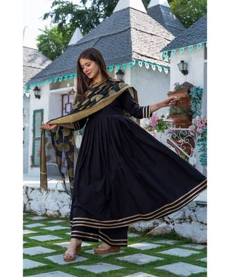 Black Cotton Kurta Set with Chanderi Dupatta 3