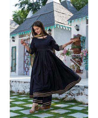 Black Cotton Kurta Set with Chanderi Dupatta 4