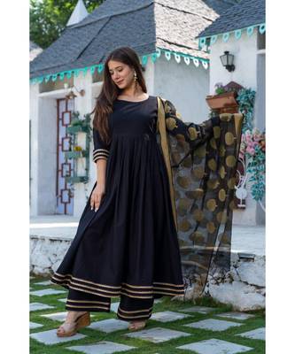 Black Cotton Kurta Set with Chanderi Dupatta 6