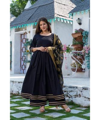 Black Cotton Kurta Set with Chanderi Dupatta 7