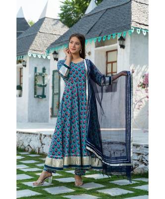 Blue Motif Print Kurta Dupatta Set 1
