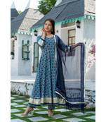 Blue Motif Print Kurta Dupatta Set