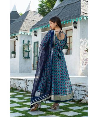 Blue Motif Print Kurta Dupatta Set 2