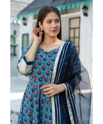 Blue Motif Print Kurta Dupatta Set 6