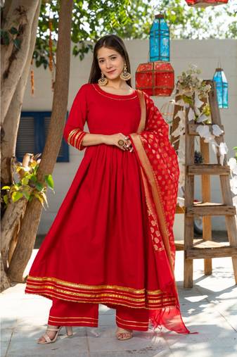 Royal Red Kurta Set with Chanderi Dupatta