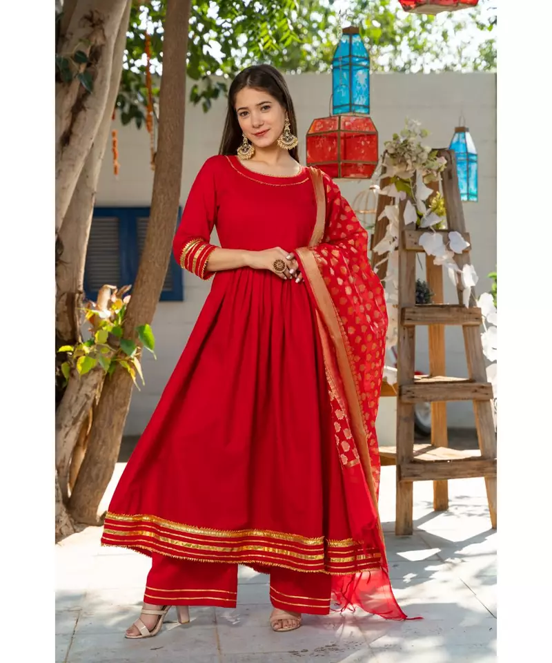 Royal Red Kurta Set with Chanderi Dupatta