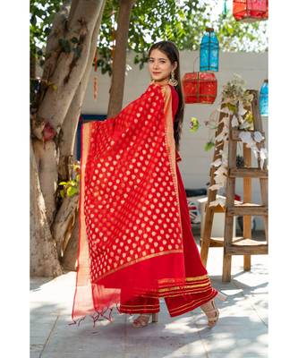 Royal Red Kurta Set with Chanderi Dupatta 3