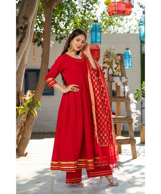Royal Red Kurta Set with Chanderi Dupatta 4