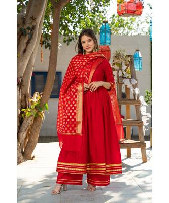 Royal Red Kurta Set with Chanderi Dupatta 5