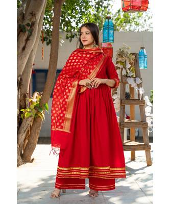 Royal Red Kurta Set with Chanderi Dupatta 6