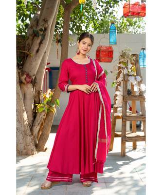 Magenta Kurta Set with Doria Dupatta 1