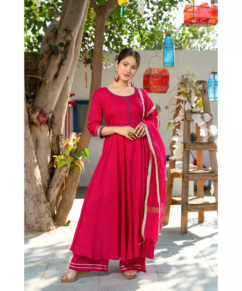Magenta Kurta Set with Doria Dupatta