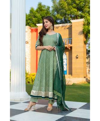 Green Motif Print Kurta Dupatta Set 2