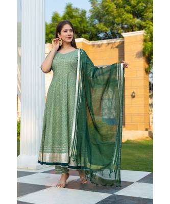 Green Motif Print Kurta Dupatta Set 5