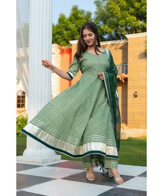 Green Motif Print Kurta Dupatta Set 6