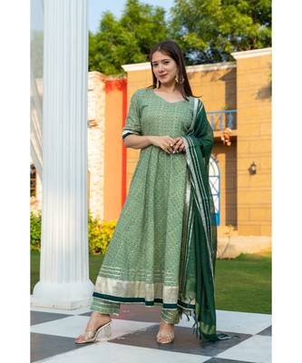 Green Motif Print Kurta Dupatta Set 7