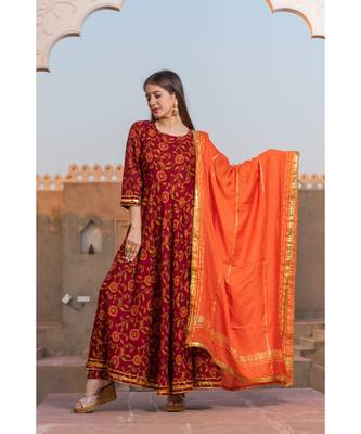 Maroon Kalamkari Print Kurta Dupatta Set 1