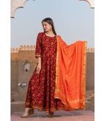 Maroon Kalamkari Print Kurta Dupatta Set