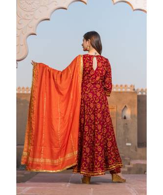 Maroon Kalamkari Print Kurta Dupatta Set 2
