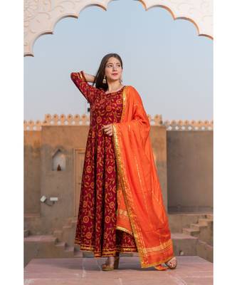 Maroon Kalamkari Print Kurta Dupatta Set 5