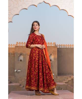 Maroon Kalamkari Print Kurta Dupatta Set 6