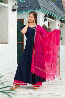 Dark Blue Kurta Dupatta Set