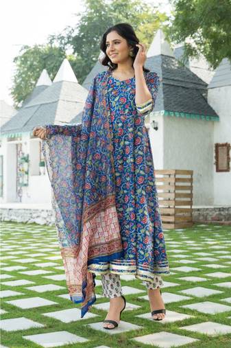 Yale Blue Kurta Set with Chanderi Dupatta