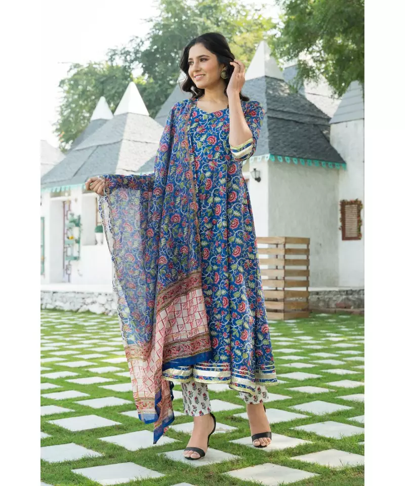 Yale Blue Kurta Set with Chanderi Dupatta