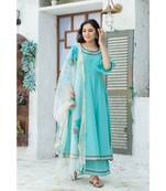 Sky Blue Kurta Set with Hand Paint Organza Dupatta