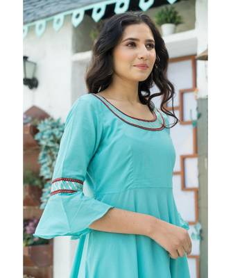 Sky Blue Kurta Set with Hand Paint Organza Dupatta 5