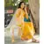Dandelion Yellow Kurta Set with Floral Hand Paint Organza Dupatta