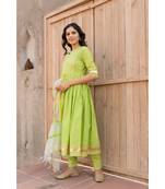 Crisp Green Kurta Set with Hand Paint Dupatta