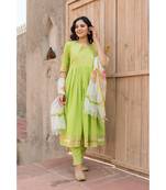 Crisp Green Kurta Set with Hand Paint Dupatta