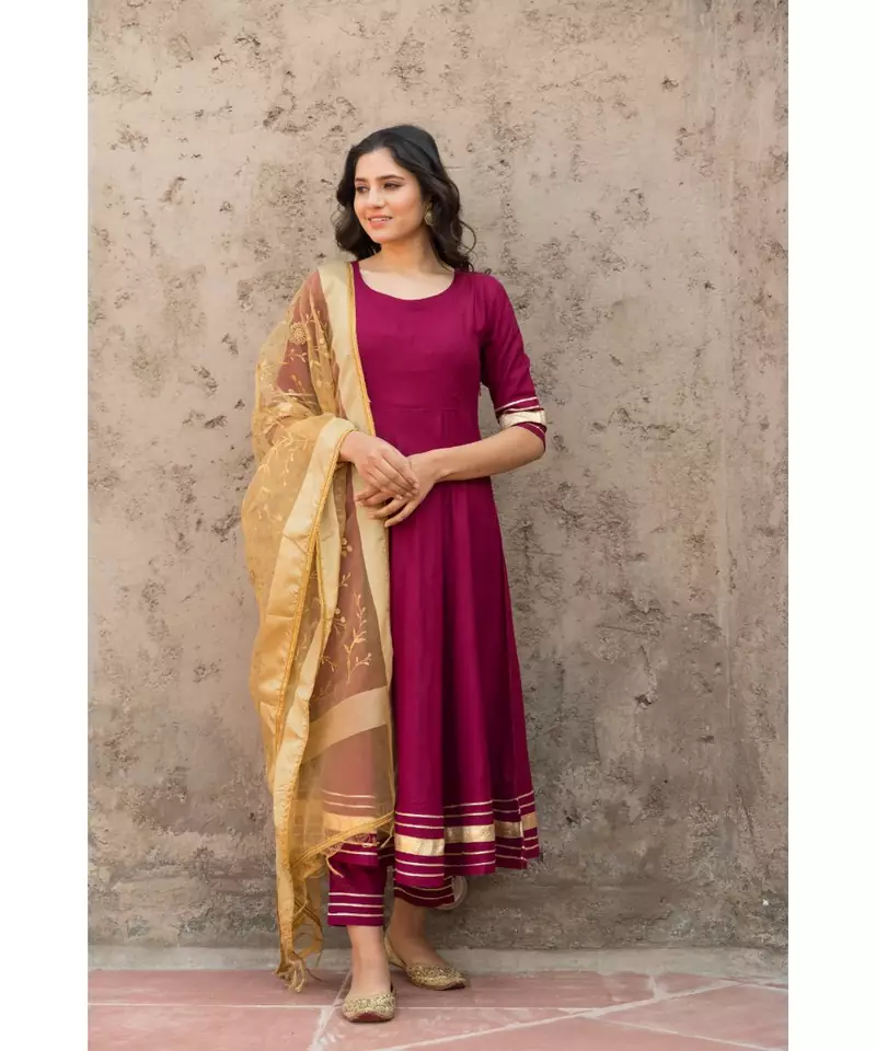 Rosewood Wine Kurta Dupatta Set