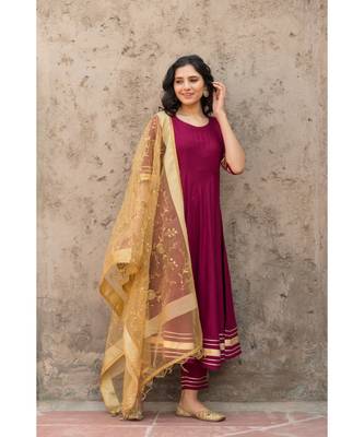 Rosewood Wine Kurta Dupatta Set 4