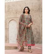 Forest Green Hand Block Print Kurta Set with Chanderi Dupatta