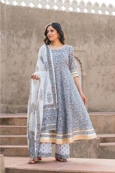 Paisley Grey Kurta Dupatta Set