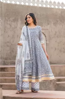 Paisley Grey Kurta Dupatta Set