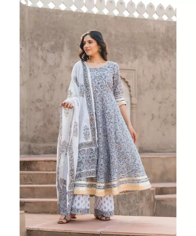 Paisley Grey Kurta Dupatta Set