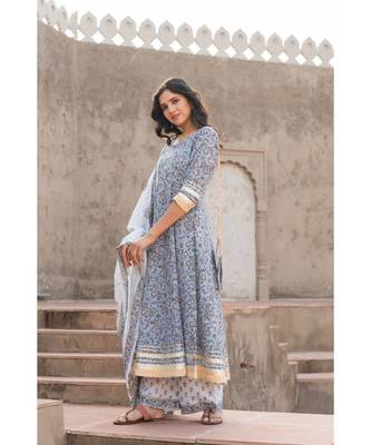 Paisley Grey Kurta Dupatta Set 4